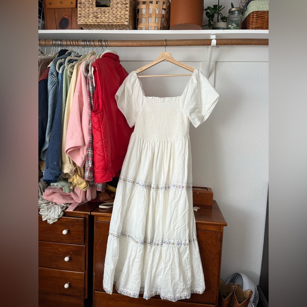 Rachel Zoe White Smocked Tiered Maxi Dress